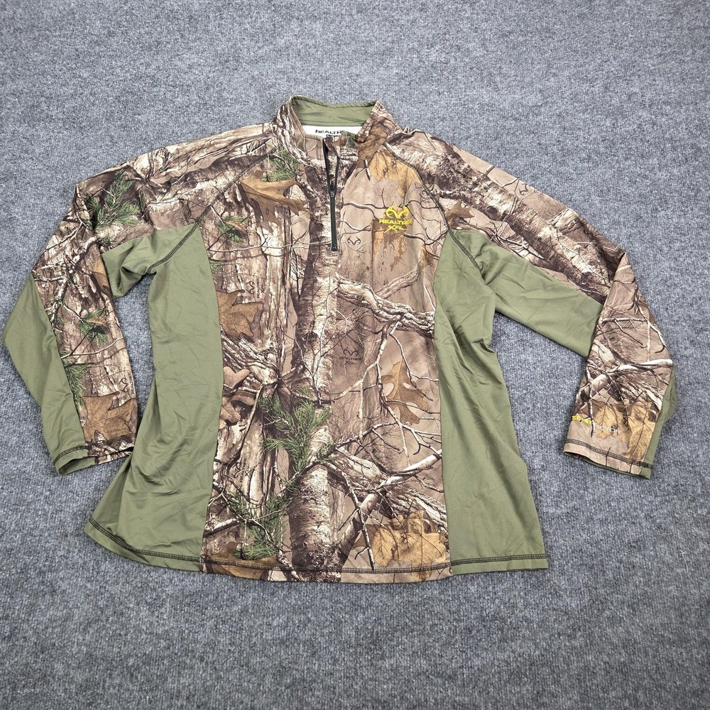 Realtree Xtra Shirt Mens XL Brown‎ Camo 1/4 Zip Long Sleeve Hunting Scent Factor